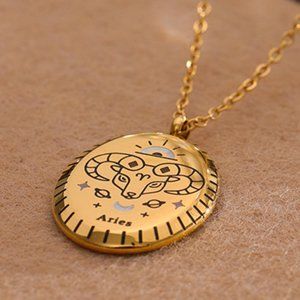 ARIES--NEW 18K Gold Plated ARIES Sign Zodiac Oval Pendant Necklace